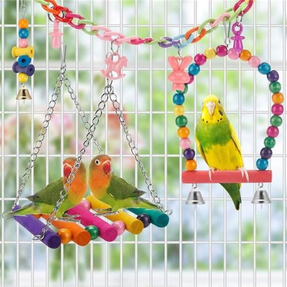 Bird Parakeet Toys,Swing Hanging Standing Chewing Toy Hammock Climbing Ladder - Picture 3 of 7